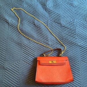 (New) Red Over the Shoulder Purse handbag with Gold chain